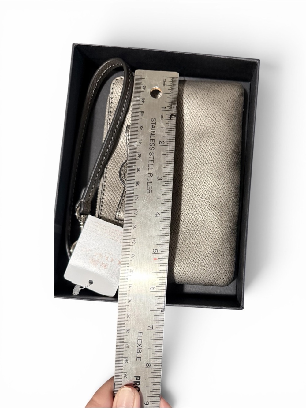 NWT Coach Metallic Leather Bow Wristlet | Pewter Silver | Gift Box Included - Picture 5 of 6